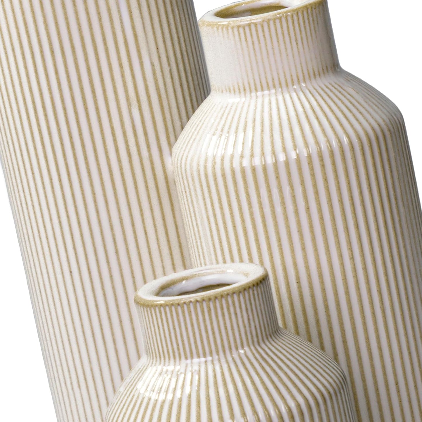 Brown Ceramic Vase Set of 3 - Rustic Farmhouse Vases for Centerpieces Small Modern Decorative Vase for Flower Kitchen Bathroom Bedroom Living Room Shelf Home Decor