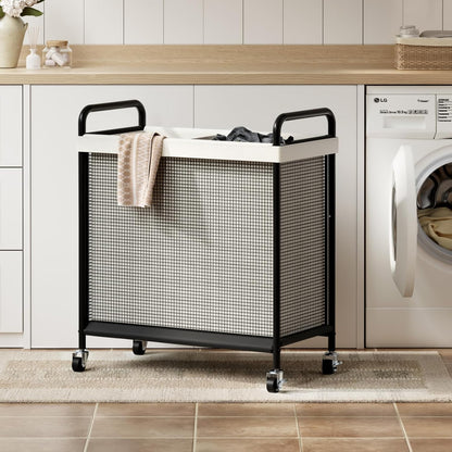 WOWLIVE Laundry Hamper 3 Section, 120L Rolling Laundry Basket with wheels and Removable Liner Bag, Laundry Sorter with Metal Handle, Large Clothes Hamper for Laundry Room, Bathroom and Dorm, Beige