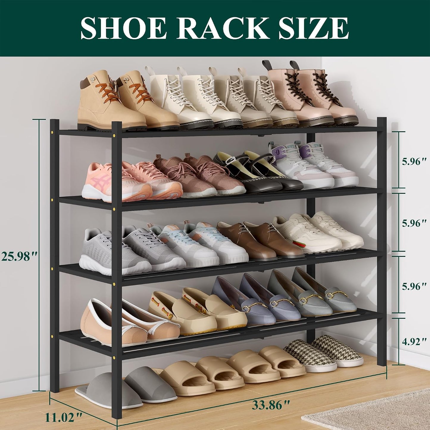 Smiry Bamboo Shoe Rack, 3 Tier Free Standing Wooden Shoe Organizer, Stackable Wood Shoe Storage Shelf for Closet, Entryway, 5 Horizontal Slats, 26.8"x11"x18.3", Natural