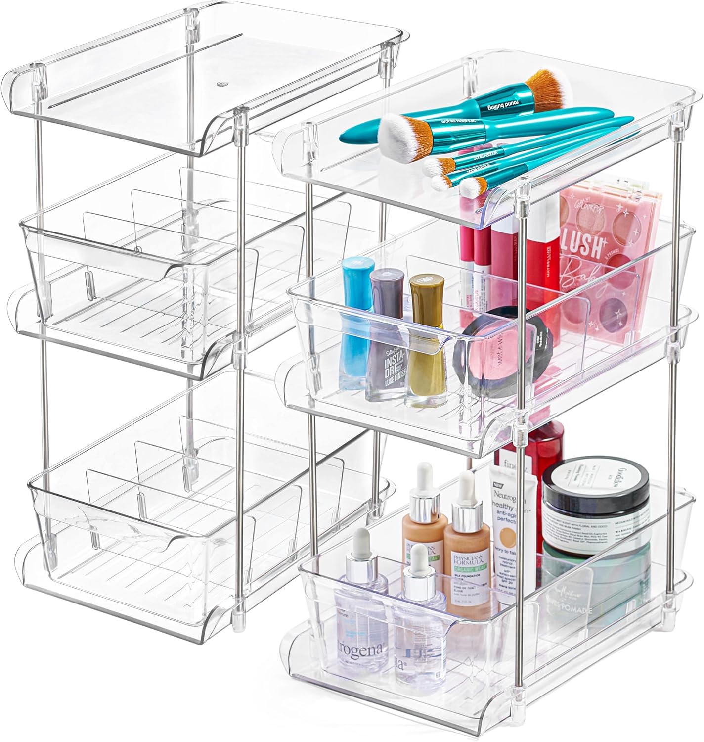 3 Tier Clear Under Bathroom Sink Organizer Pull Out Drawer | Bathroom Cabinet Under Sink storage | Under Vanity Organizer | Medicine Cabinet Storage | (2 Pack)