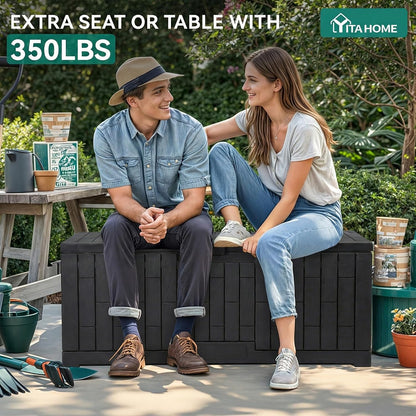 YITAHOME 35 Gallon Outdoor Storage Box | Waterproof Resin Deck Box and Package Delivery with Lockable Lid for Patio Furniture Cushions, Pool Accessories, Garden