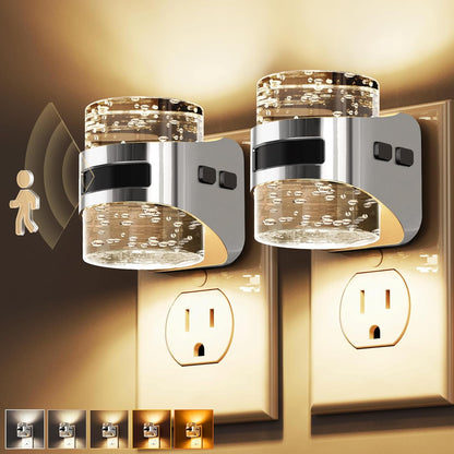 L LOHAS LED Motion Sensor Night Light,Dimmable Night Lights Plug into Wall, 2 Pack Acrylic Nightlight with 0-100 LM Adjustable Brightness, 3000K Plug in Night Light for Bathroom Hallway
