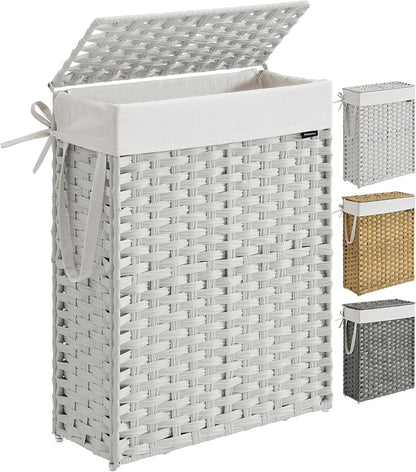 SONGMICS Laundry Hamper with Lid, 23.8 Gallon (90 L) Synthetic Rattan Clothes Laundry Basket with Lid and Handles, Foldable, Removable Liner, Chestnut Brown ULCB051K02