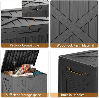 DRATO 180 Gallon Outdoor Storage Box, Large Waterproof Deck Box, Lockable Resin Storage Container with Reinforced Support for Patio Cushions, Garden Tools, UV-Resistant Outdoor Chest（Black，180 Gallon）