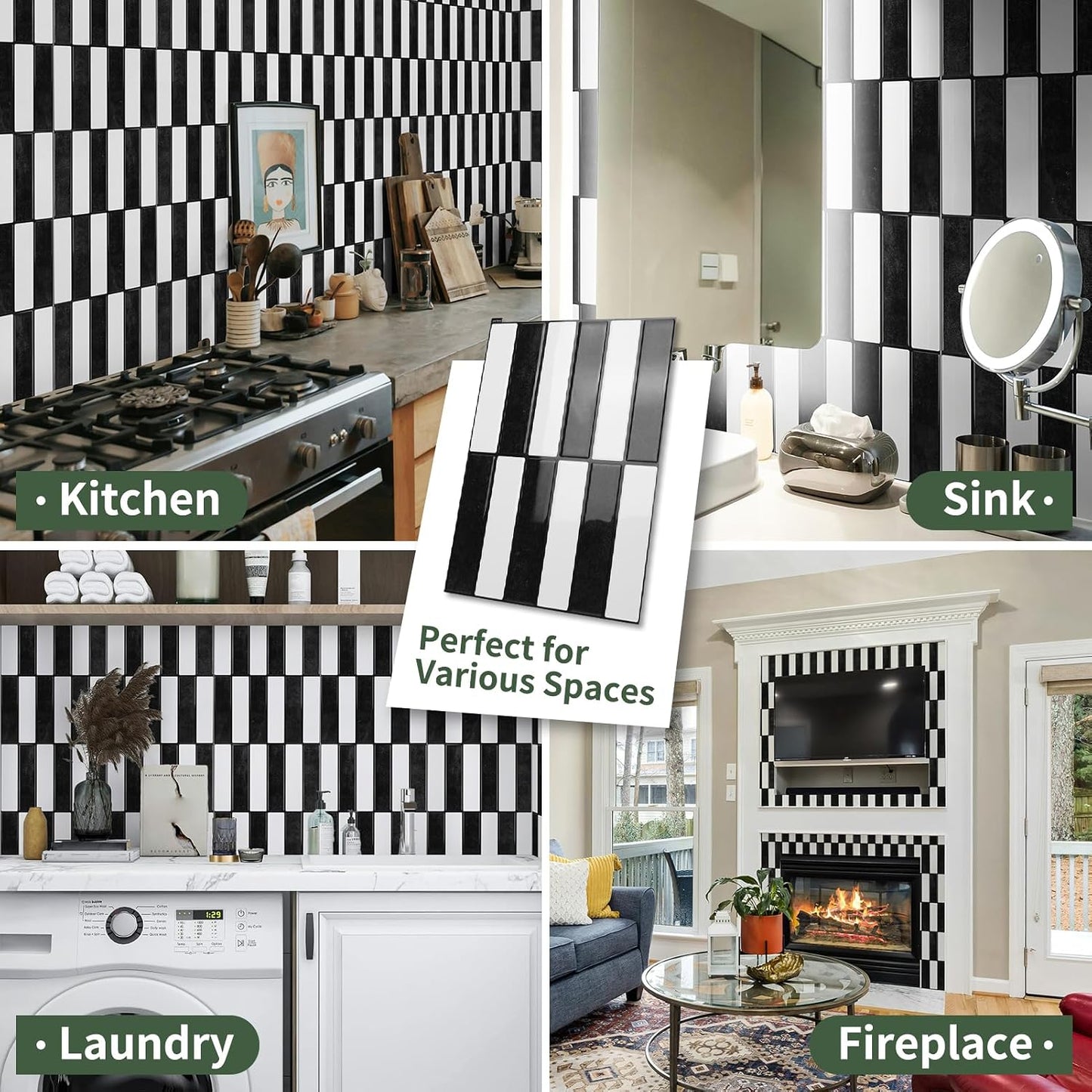 LONGKING 10-Sheet Thickened Peel and Stick Subway Tile Backsplash for Kitchen, Vertical Strip Design, Marble Tile, Waterproof Wall Sticker for Kitchen & Bathroom, Beige&White