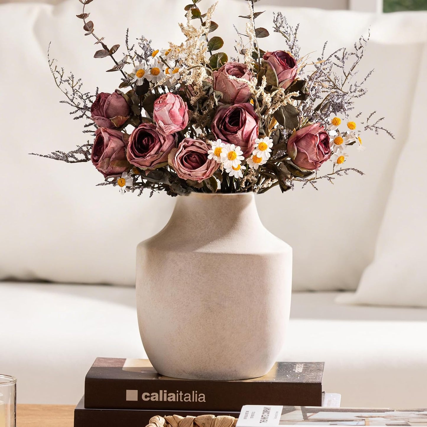 Ceramic Vase Set of 3, Modern Decorative Vases for Home Decor, Small Flower Pottery Vase Sets, Boho Farmhouse Rustic Vases for Living Room, Kitchen, Bedroom, Bathroom, Shelf, Table