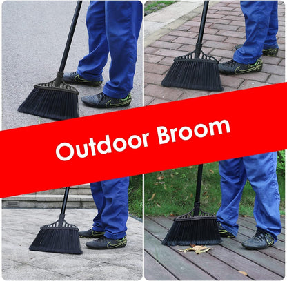 Tiumso Heavy Duty Angle Broom - 55" Adjustable Iron Handle with Stiff Bristles - Commercial-Grade Indoor/Outdoor Broom for Garage, Patio, Kitchen, Sidewalk & Concrete Cleaning (Black & Red)