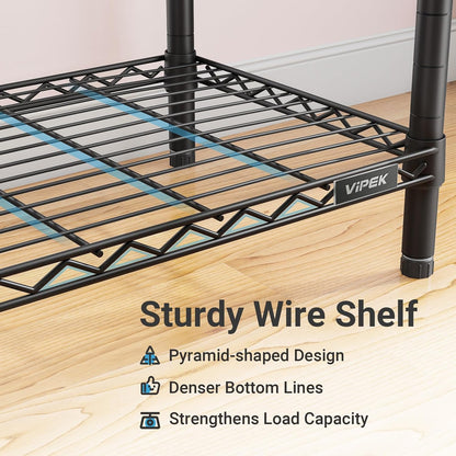 VIPEK V40 Heavy Duty Clothes Rack, 1110lbs Capacity Sturdy Metal Garment Rack, Clothing Rack with 6 Shelves & 4 Hang Rods, Adjustable Open Wardrobe Closet Organizer for Bedroom/Apartment/Retail, Black
