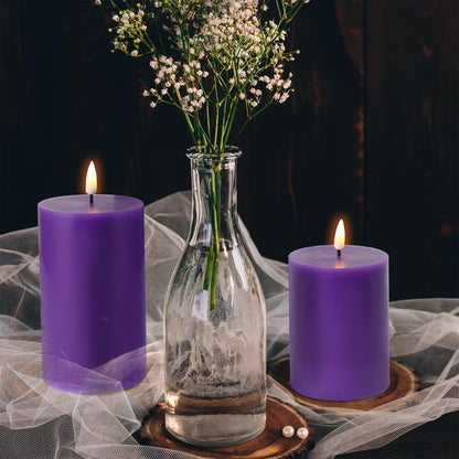 Black Flameless Pillar Candles with Remote, Flickering LED Wax Candles Battery Operated Set of 3