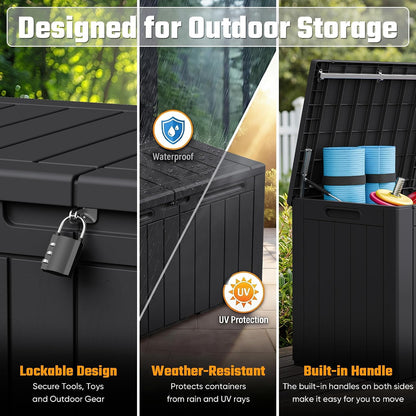 Greesum 110 Gallon Outdoor Storage Box with Lockable Lid, All-Weather for Patio Furniture, Pool Supplies & Garden Tools, Waterproof, UV-Resistant Large Deck Box, Dark Black