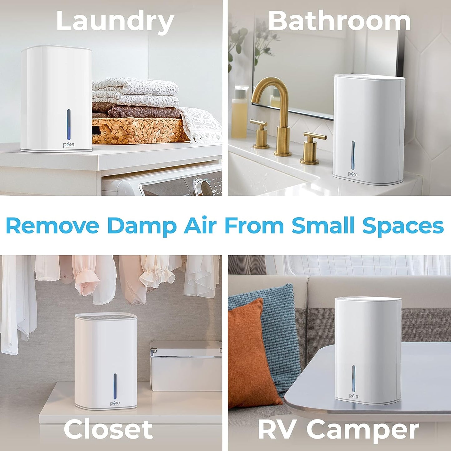 Pure Enrichment PureDry Mini Dehumidifier - 27oz Compact Water Tank Eliminates 300ml/day of Excess Moisture from Closets, Bathrooms, Boats, Kitchens, and Other Small Rooms and Living Spaces