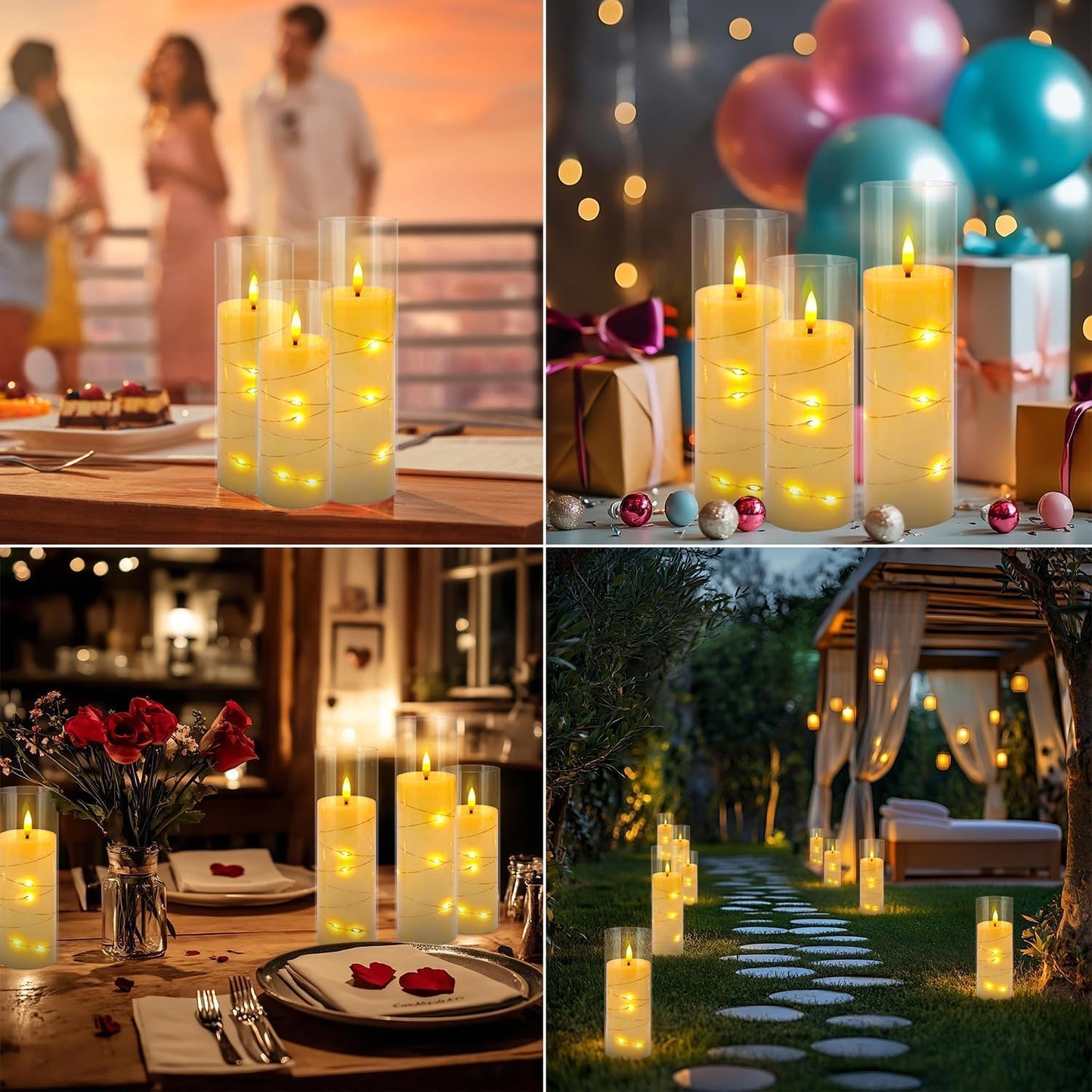 YOROXRG Set of 24 Waterproof Outdoor Flameless Candles, LED Candles with 4 Remote and Timer,(H 4" 5" 6" x D 2.2"),for Christmas,Halloween,Wedding,Festival