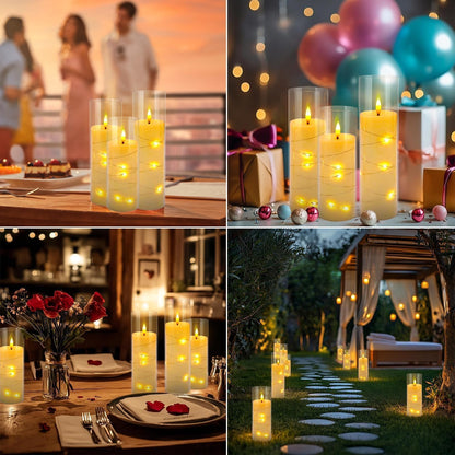 YOROXRG Set of 24 Waterproof Outdoor Flameless Candles, LED Candles with 4 Remote and Timer,(H 4" 5" 6" x D 2.2"),for Christmas,Halloween,Wedding,Festival
