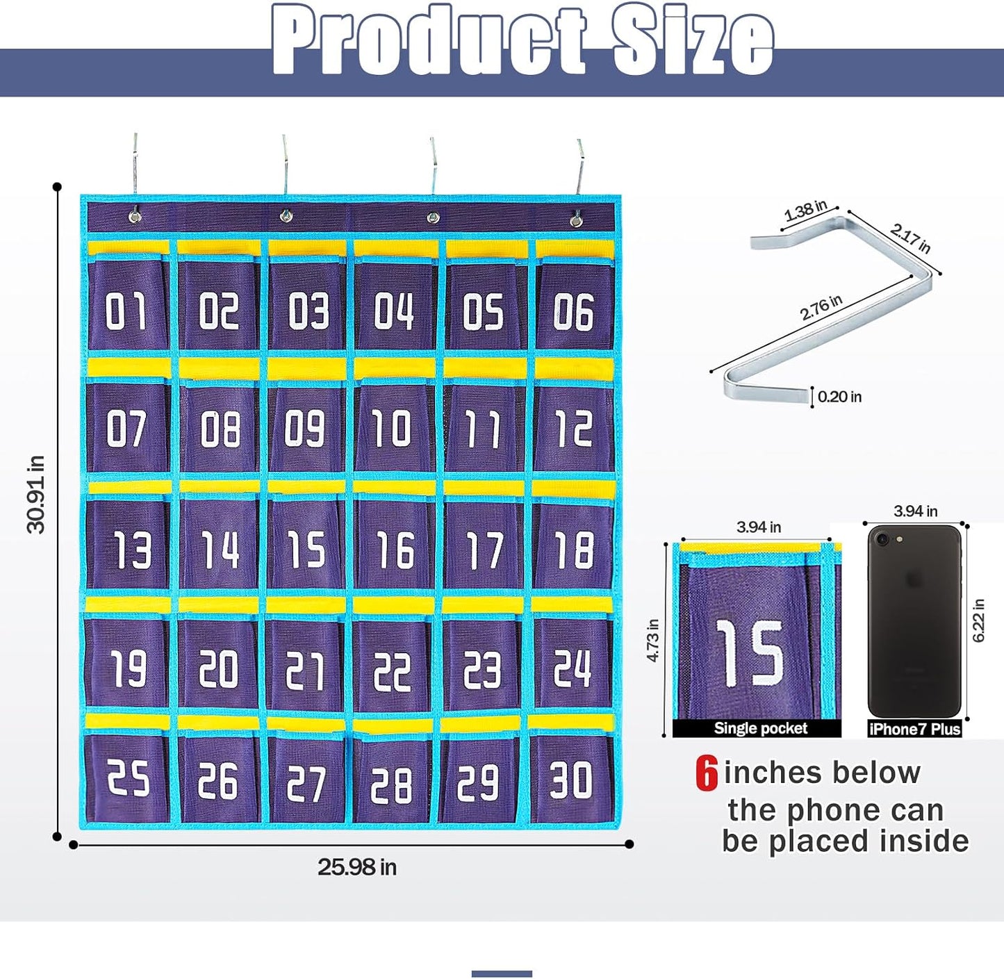 Loghot 36 Numbered Pockets Classroom Pocket Chart for Cell Phone Holder | Wall Door Hanging Pocket Organizer for Phone Calculator Holder, Phone Pouch for School Classroom & Office Phone Management