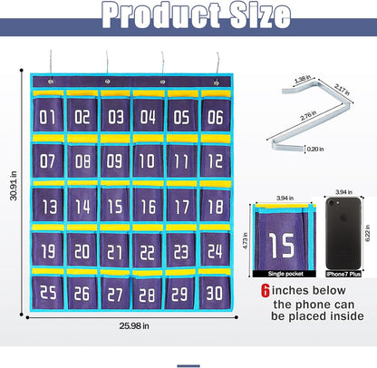Loghot 36 Numbered Pockets Classroom Pocket Chart for Cell Phone Holder | Wall Door Hanging Pocket Organizer for Phone Calculator Holder, Phone Pouch for School Classroom & Office Phone Management