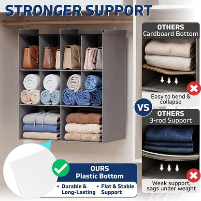 Ofiray-home 6 Tier Hanging Closet Organizer, 16 Compartments Sweater Organizer for Closet with 3 Sturdy Hooks, Closet Organizers and Storage, Wardrobe, Rv, Garment Rack, Grey