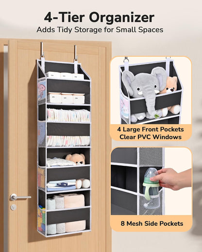 ULG Over the Door Organizer, 5-Tier Extra Large Hanging Storage with 10 Mesh Pockets, 100 lbs Capacity, Heavy Duty Door Organizer for Closet, Bedroom, Nursery Storage, Beige