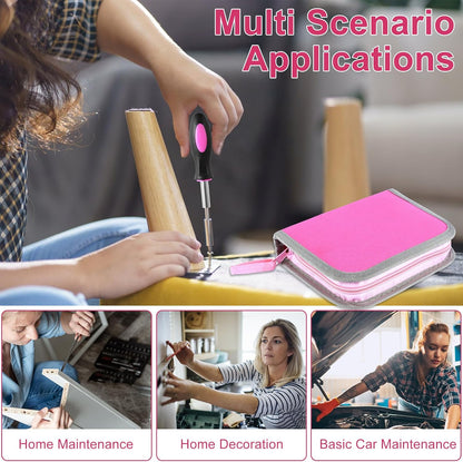 23Pcs Pink Tool Set for Women, Home Repairing Tools Kit Women, Multifunctional Pink Home Hand Tool Set with Storage Bag, Portable Women Repair Tool Combination Set