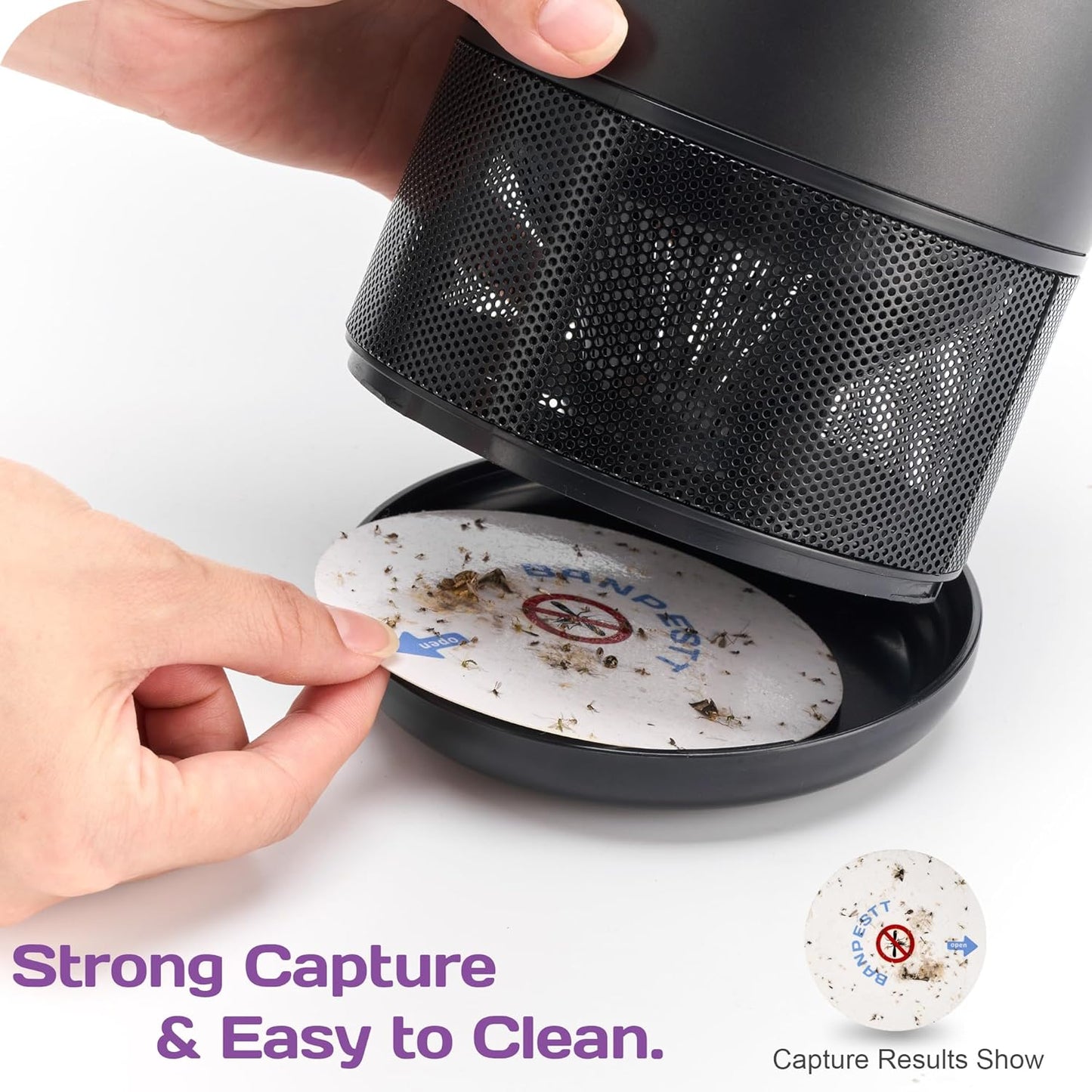 BANPESTT Automatic Insect Trap: Dusk-to-Dawn Sensor & Powerful Suction Quiet, Non-Zapper for Fruit Flies, Gnats, Mosquitoes | Includes 6 Glue Boards & UV Light (Black)