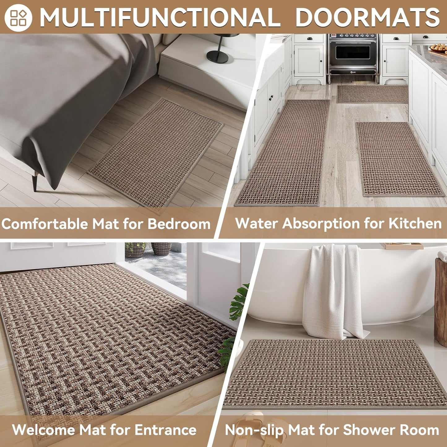 Door Mat 17"x30",Door Mat Indoor Entrance Dirt Resistant and Absorbent Non-Slip Rubber Backing Front Door Mats Washable Low-Profile Indoor Mats for Entryway, Inside Entrance Easy Clean Gray