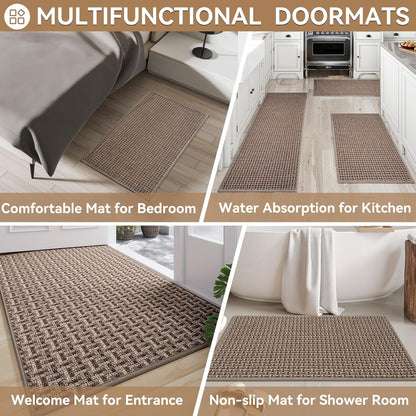 Door Mat 17"x30",Door Mat Indoor Entrance Dirt Resistant and Absorbent Non-Slip Rubber Backing Front Door Mats Washable Low-Profile Indoor Mats for Entryway, Inside Entrance Easy Clean Gray