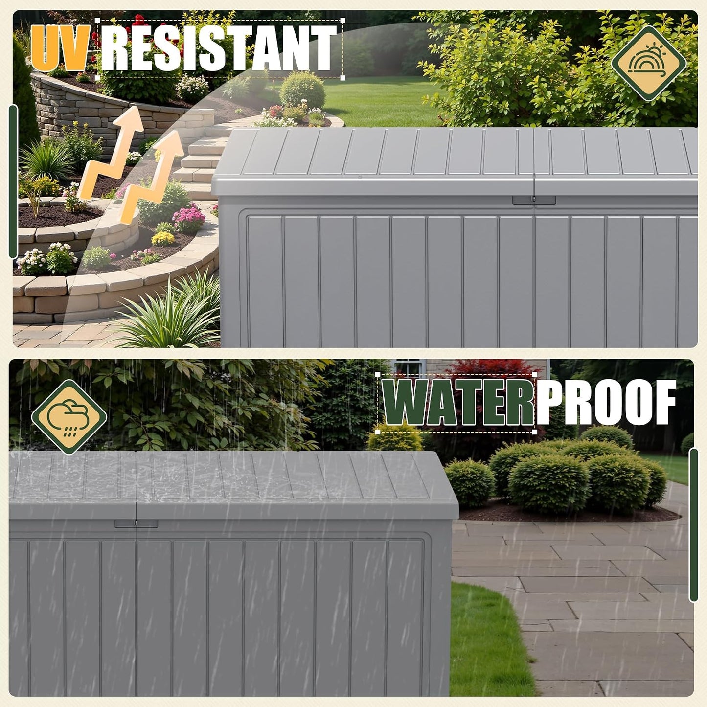 JUMMICO 31 Gallon Resin Deck Box Waterproof Indoor Outdoor Storage Boxes for Patio Furniture Cushions and Garden Tools (Brown)