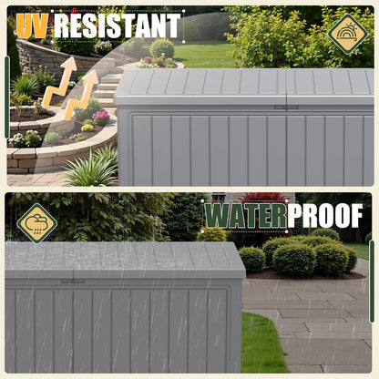 JUMMICO 31 Gallon Resin Deck Box Waterproof Indoor Outdoor Storage Boxes for Patio Furniture Cushions and Garden Tools (Brown)