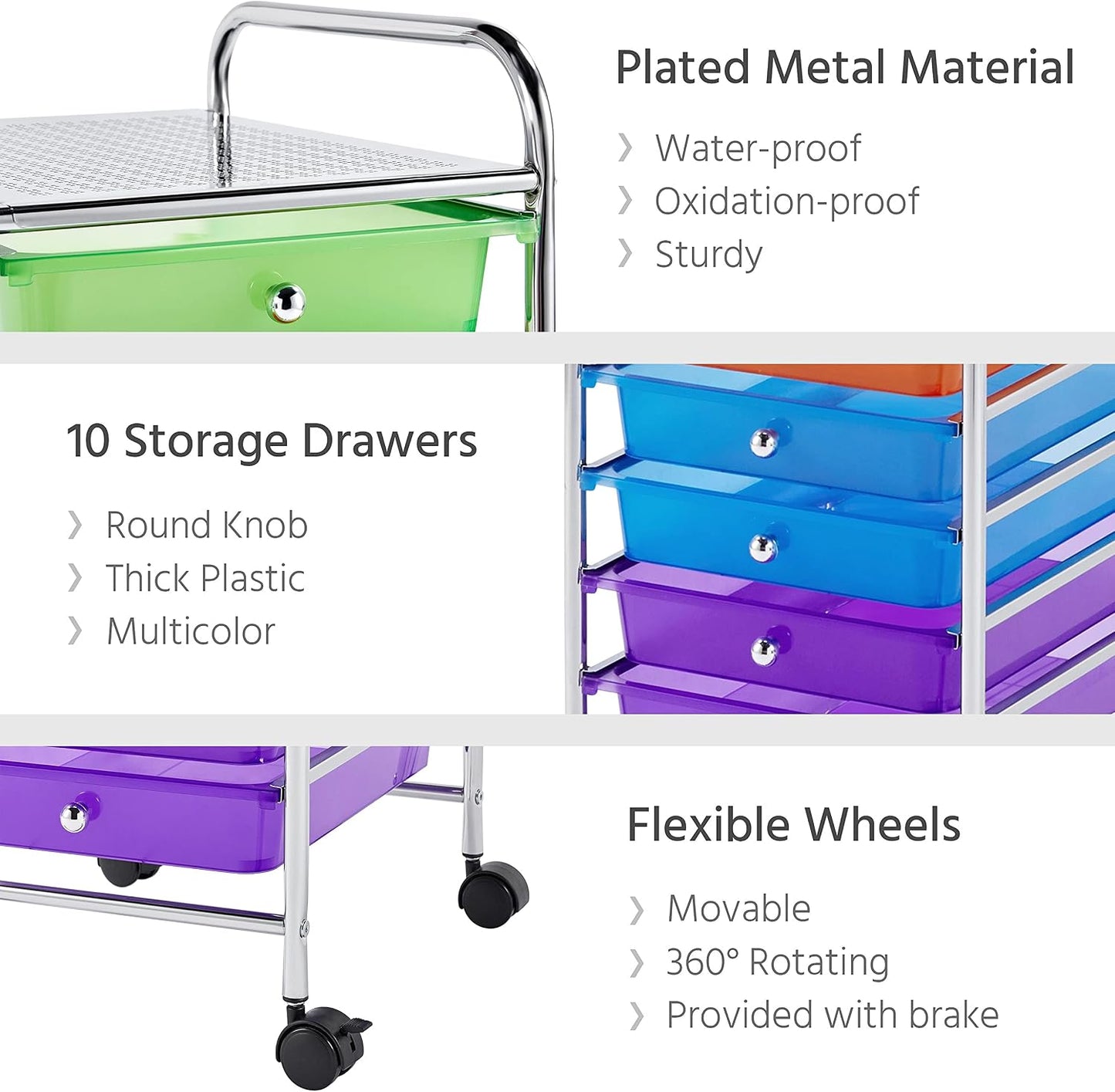 Yaheetech 4-Drawer Rolling Storage Cart with Wheels, Slim Organizer, Black | Four drawers plus a top shelf organize craft to bath gear; slim chrome-steel frame, plastic bins, locking wheels, easy setup.