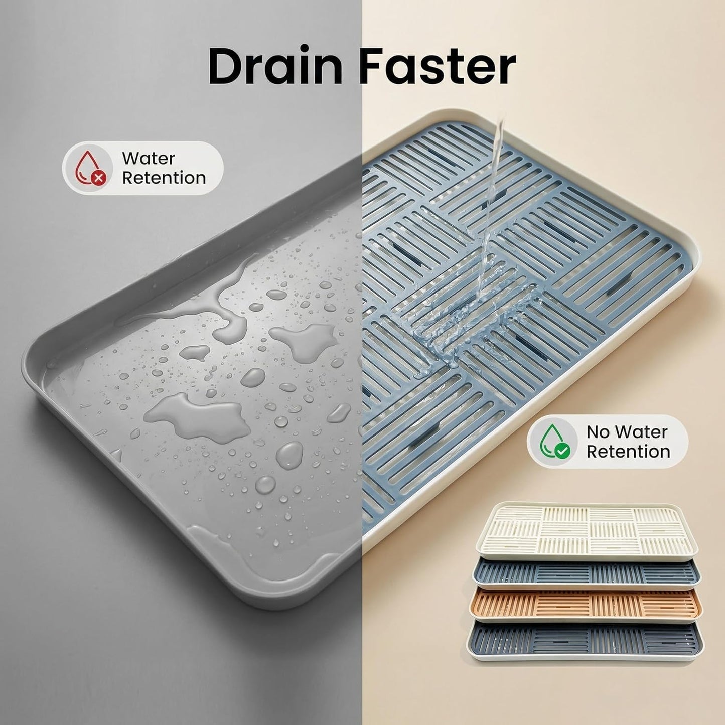 2-in-1 Kitchen Sink Caddy Organizer with Plastic Drain Grate, Double-Layer Drain Sponge Soap Holder & Food Fruit Vegetable Drain Tray for Sink Countertop Home Kitchen Restaurant Hotel, Grey (1 Pack)