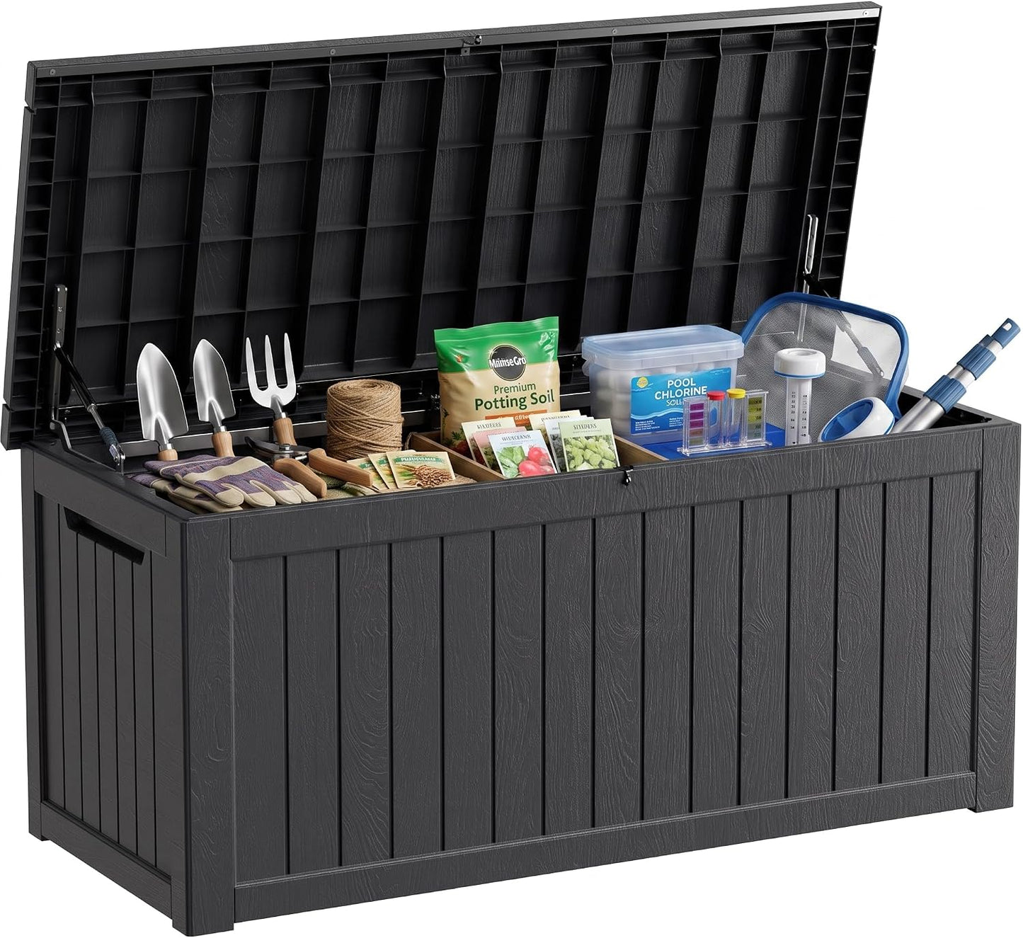 320 Gallon Outdoor Storage Box, Extra Large Waterproof Resin Deck Box with Lockable Lid Storage Bin for Patio Furniture Cushion, Garden Tools, Pool Accessories, UV-Resistant Outside, Black