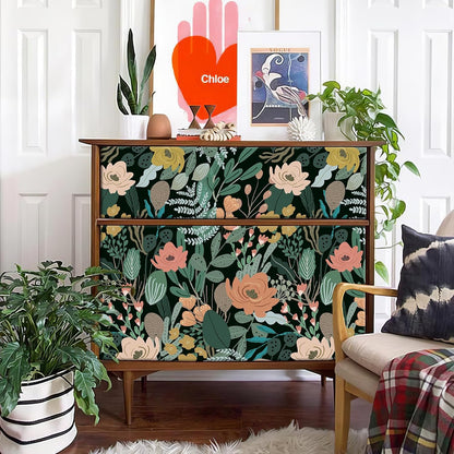 Simon&Siff Floral Peel and Stick Wallpaper, 17.3" x 120" Self Adhesive Wallpaper Boho Flower Kitchen Cabinets Furniture Decorative Renter Friendly Wall Paper