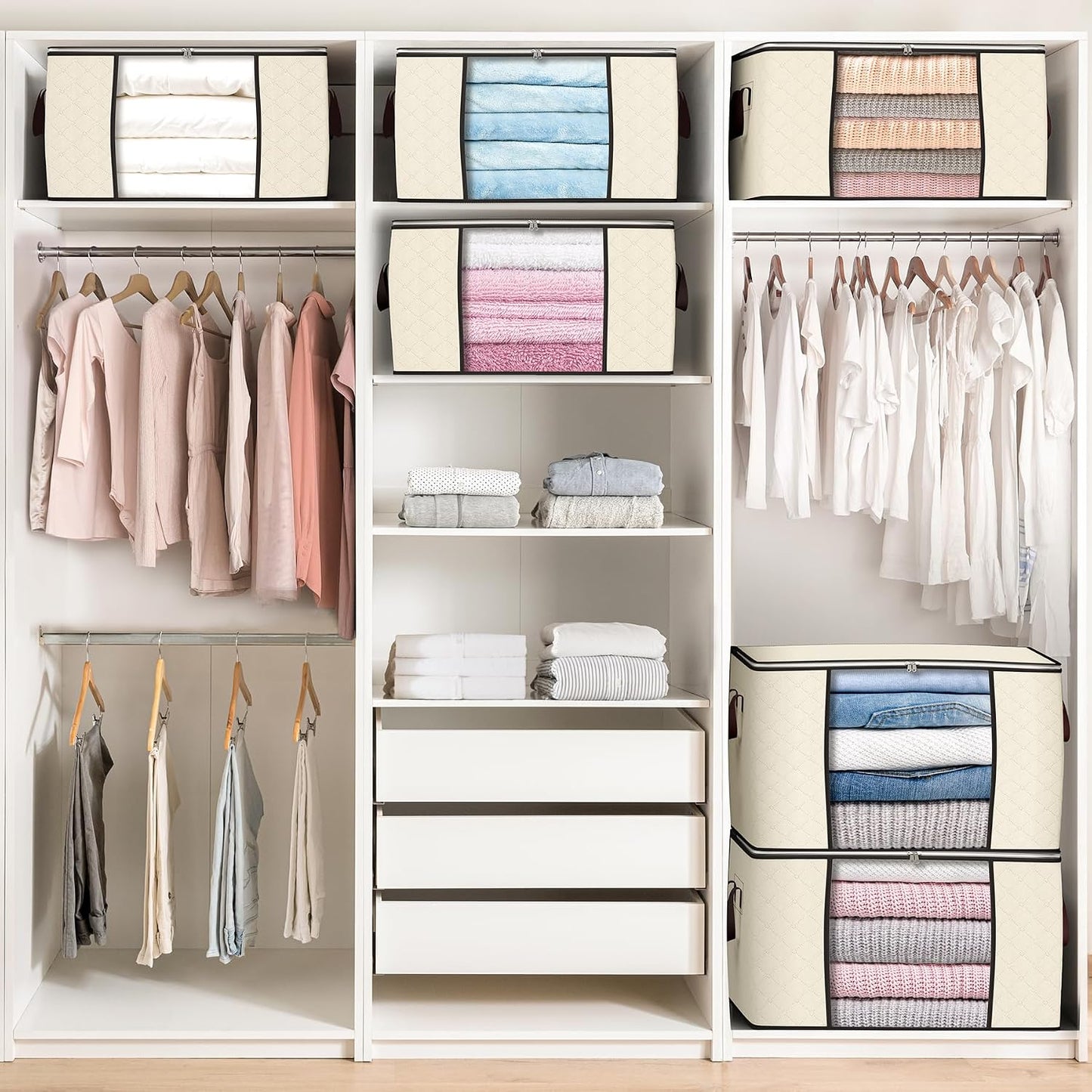90L Large Storage Bags, 6 Pack Clothes Storage Bins Foldable Closet Organizers Storage Containers with Reinforced Handle for Clothing, Blanket, Comforters, Bed Sheets, Pillows and Toys (Gray)