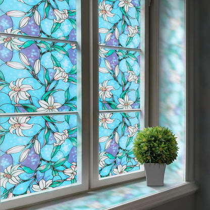 rabbitgoo Window Privacy Film, Decorative Stained Glass Window Film, Sun Blocking Glass Clings, Renter-Friendly Static Cling Frosted Sticker Covering for Home Door, Rainbow Tulip 17.5" X 78.7"