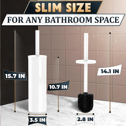 Black Toilet Brush and Holder Set - Slim Matte Design that Fits Anywhere - Stainless Steel Toilet Bowl Brush and Holder with 2 Rounded Corners, Replaceable Head, Removable Inner Bowl & Splash Guard