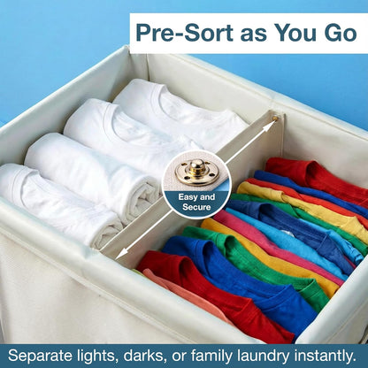 150L Laundry Basket with Wheels and Lid, Large Rolling Laundry Hamper with Removable Divider, Double Compartment Clothes Hamper, Metal Frame, White