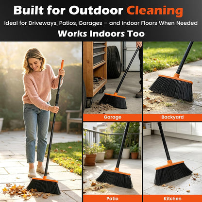 Heavy Duty Outdoor Broom,50" Long Handle Broom for Sweeping Indoor | Angled Stiff Bristle Broom,Household & Commercial Brooms for Garage,Kitchen,Shop,Camping,Patio Concrete Outside Cleaning