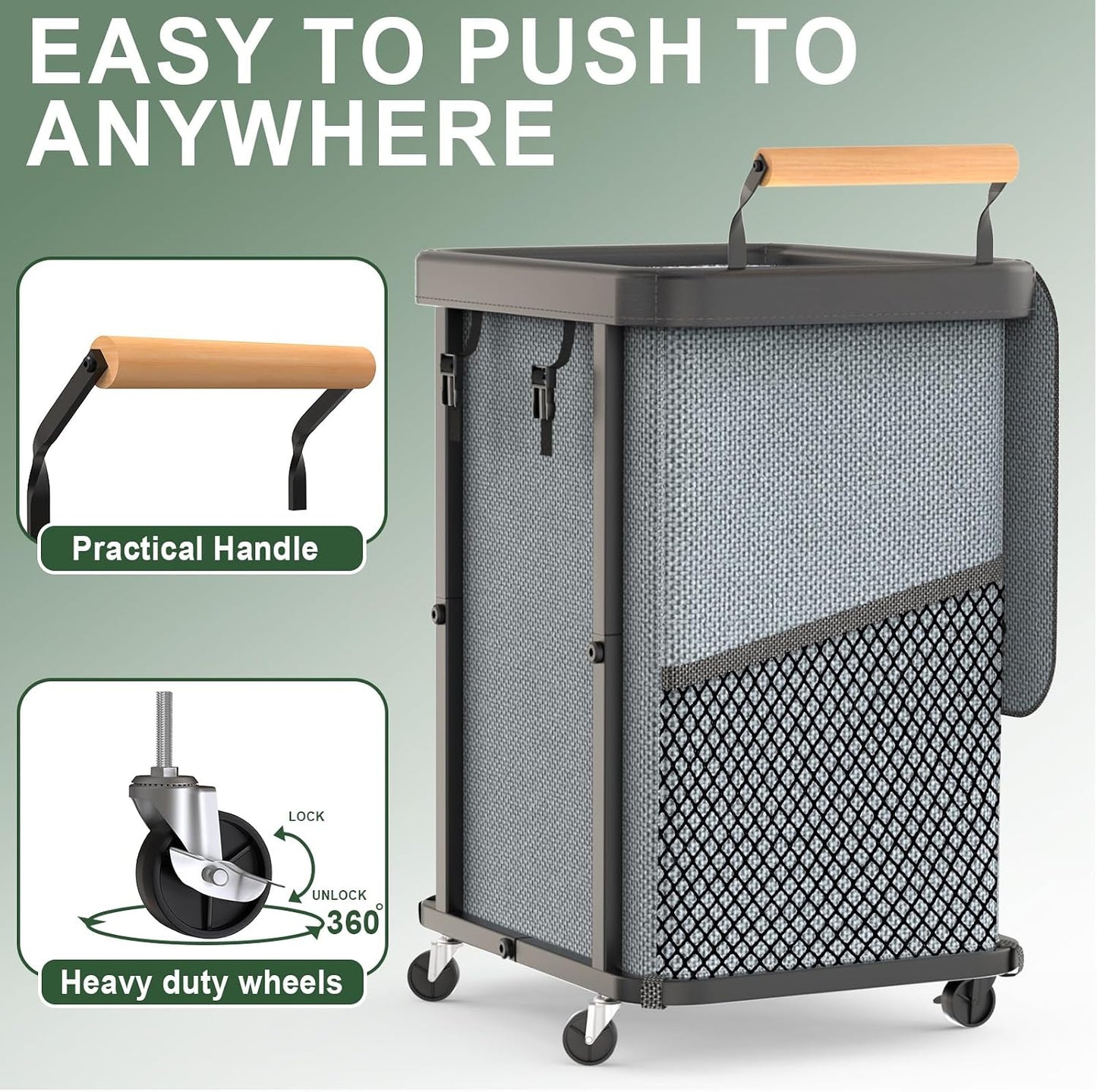 230L (60 Gal) Extra Large Fashion Laundry Sorter 3 Section with Lid, Rolling Laundry Basket Hamper with Handle, Laundry Organizer Storage Cart with Sturdy Metal Frame for Laundry Room, Hotel, White