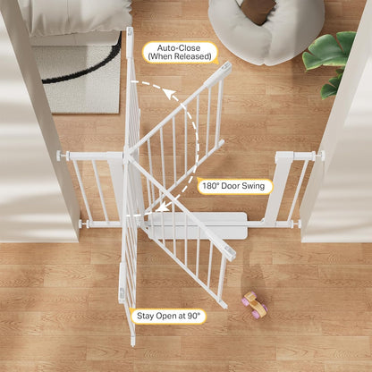 Cumbor 29.7-48" Baby Gate for Stairs, Mom's Choice Awards Winner-Dog Gate for Doorways, Auto Close Safety Pet Gate for Dogs Indoor, Easy Install Pressure Mounted Child Gate with Walk Thru Door, Brown