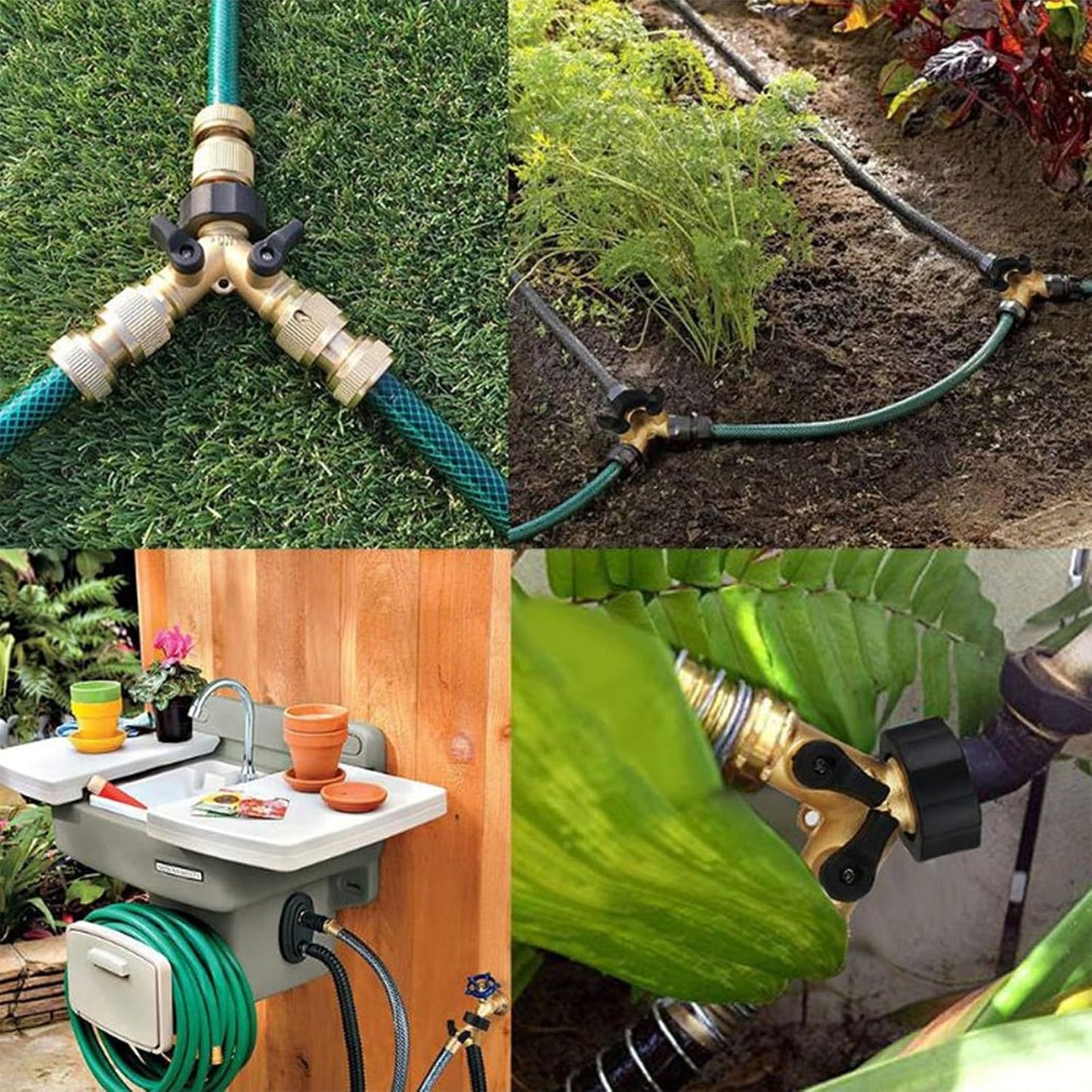2 Pack Brass Hose Splitter 2 Way, 3/4" Heavy Duty Garden Hose Y Splitter with 14 Rubber Washers, Leak-Free Spigot Splitter with Easy-Grip TPR Valves, Faucet Splitter for Outdoor Garden Lawn Watering