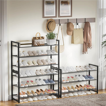 Stackable Shoe Rack, 6 Tier Metal Shoes Rack Storage Organizer,Large Capacity Shoe Shelf Max Holds 30 Pairs of Shoes,Sturdy and Stable, for Closet, Entryway,Garage，Black
