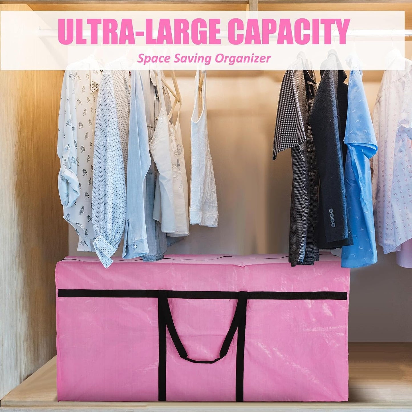 Windyun 4 Pack 57 Gallon Extra Large Moving Bags XXL Heavy Duty Storage Bag with Strong Zipper Handle Jumbo Big Tote Box Foldable for College Dorm Travel Clothes Duffle Blanket Pillow(Red)