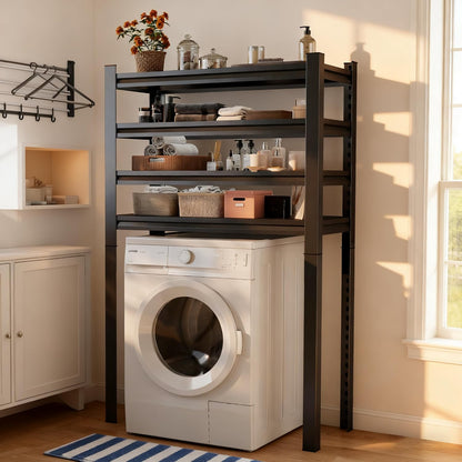 Laundry Room Storage Organizer, Over The Washer and Dryer Storage Shelves for Laundry Organization, 35.4" W x 15.7" D x 71.2" H, Suit Washing Machine Width Within 35.4", Hold 500 lb, Black