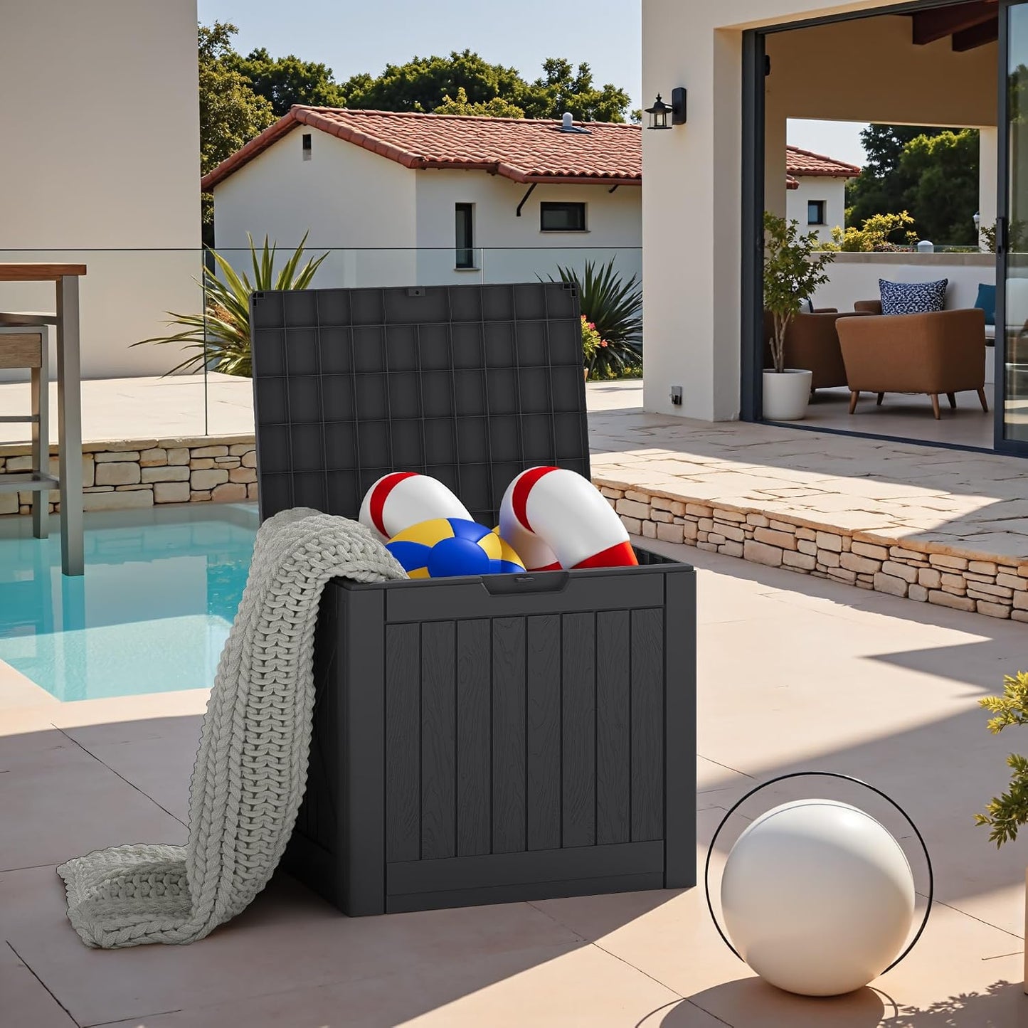 JUMMICO 31 Gallon Resin Deck Box Waterproof Indoor Outdoor Storage Boxes for Patio Furniture Cushions and Garden Tools (Brown)