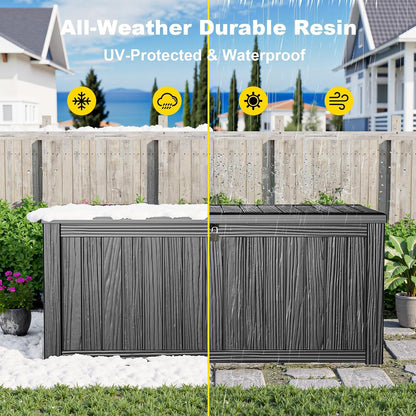 320 Gallon Waterproof Outdoor Storage Box, UV Resistant Resin Deck Box with Hydraulic Rod for Reinforced Stability, Perfect for Patio, Garden, and Pool（Black，320 Gallon）