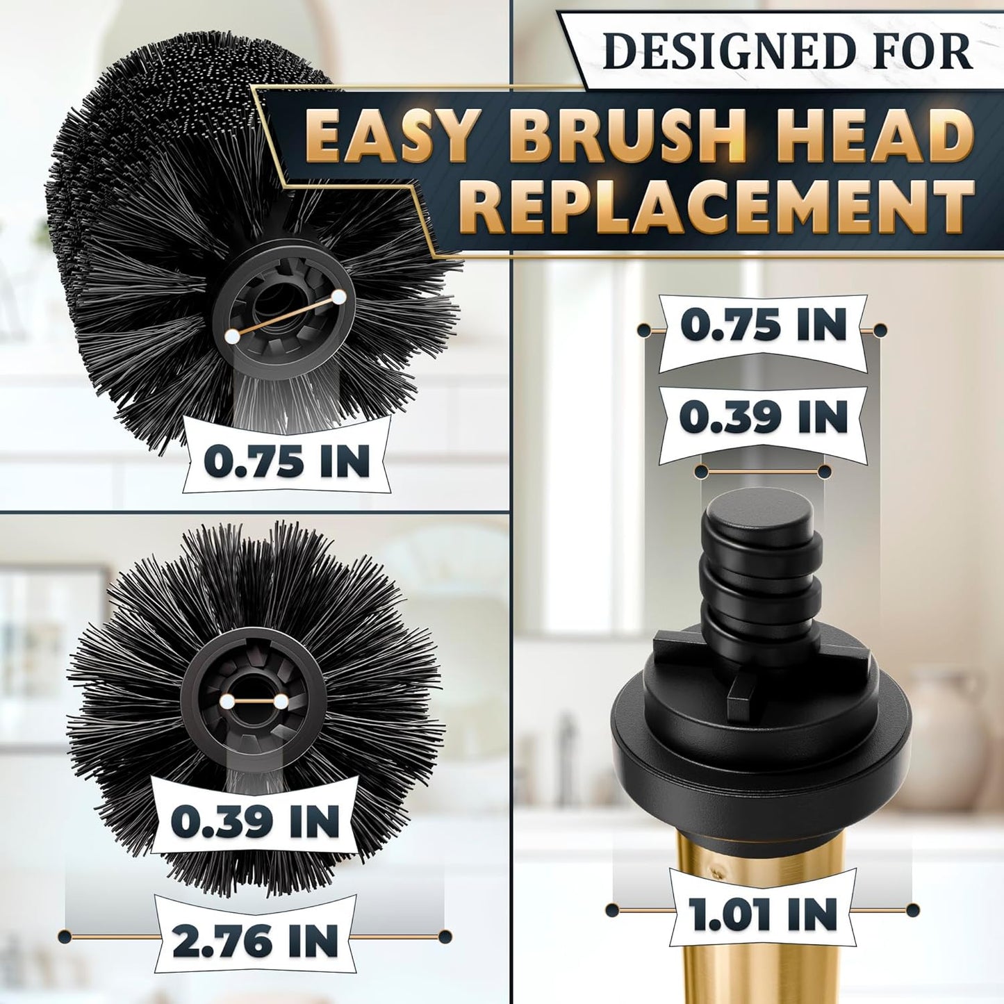 Black Toilet Brush and Holder Set - Slim Matte Design that Fits Anywhere - Stainless Steel Toilet Bowl Brush and Holder with 2 Rounded Corners, Replaceable Head, Removable Inner Bowl & Splash Guard