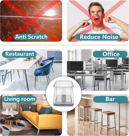 Ansible 24 Pcs Chair Leg Floor Protectors Square, Silicone Felt Furniture Leg Pads Caps Covers for Hardwood Floors (Fit:1-1/16" to 1-5/8")