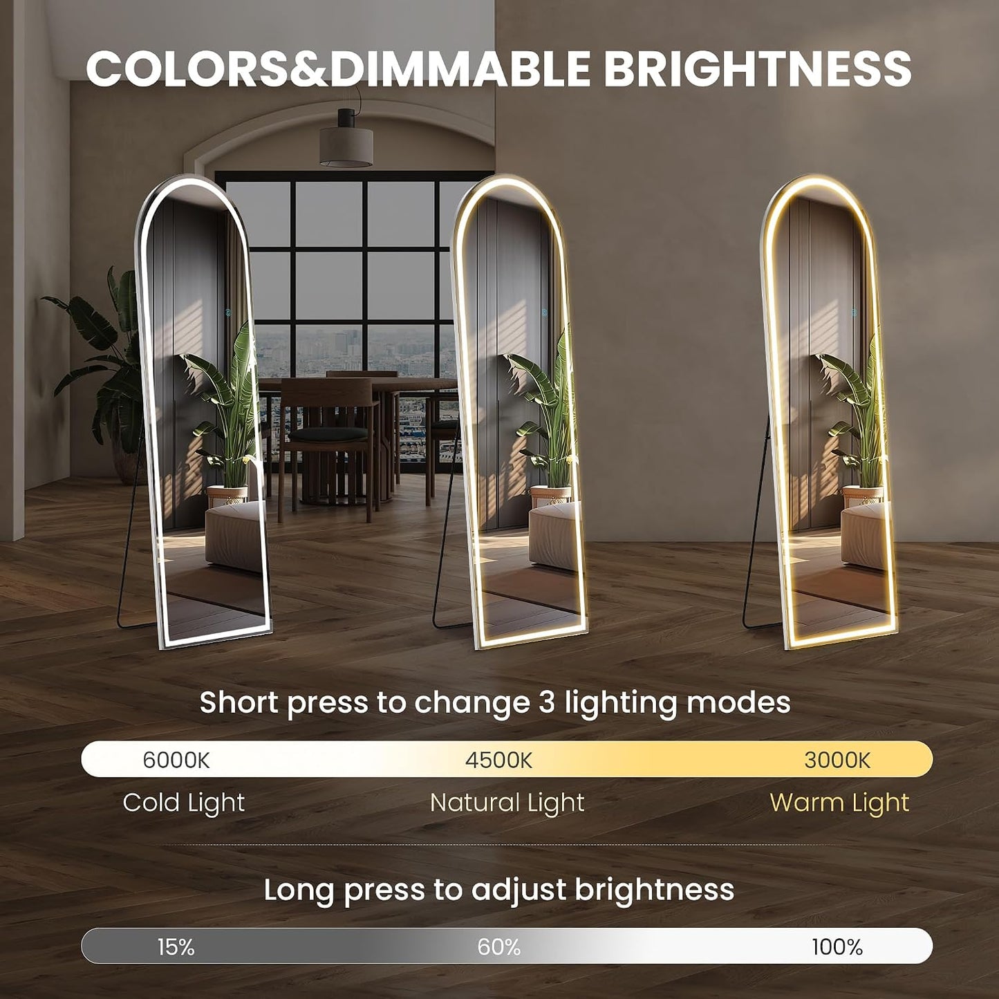 Arched Mirror Full Length, Upgraded 16"x59" Body Wall Mirrors with Shatter-Proof Glass, Floor Standing, Hanging or Leaning, Tall Arch Mirror with Stand Aluminum Alloy Frame for Bedroom, Black