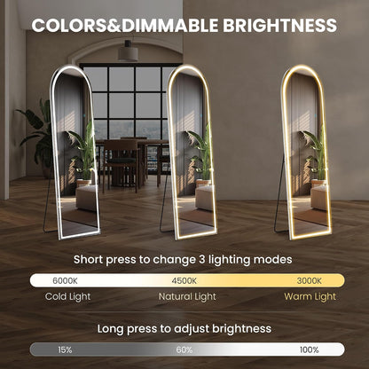 Arched Mirror Full Length, Upgraded 16"x59" Body Wall Mirrors with Shatter-Proof Glass, Floor Standing, Hanging or Leaning, Tall Arch Mirror with Stand Aluminum Alloy Frame for Bedroom, Black