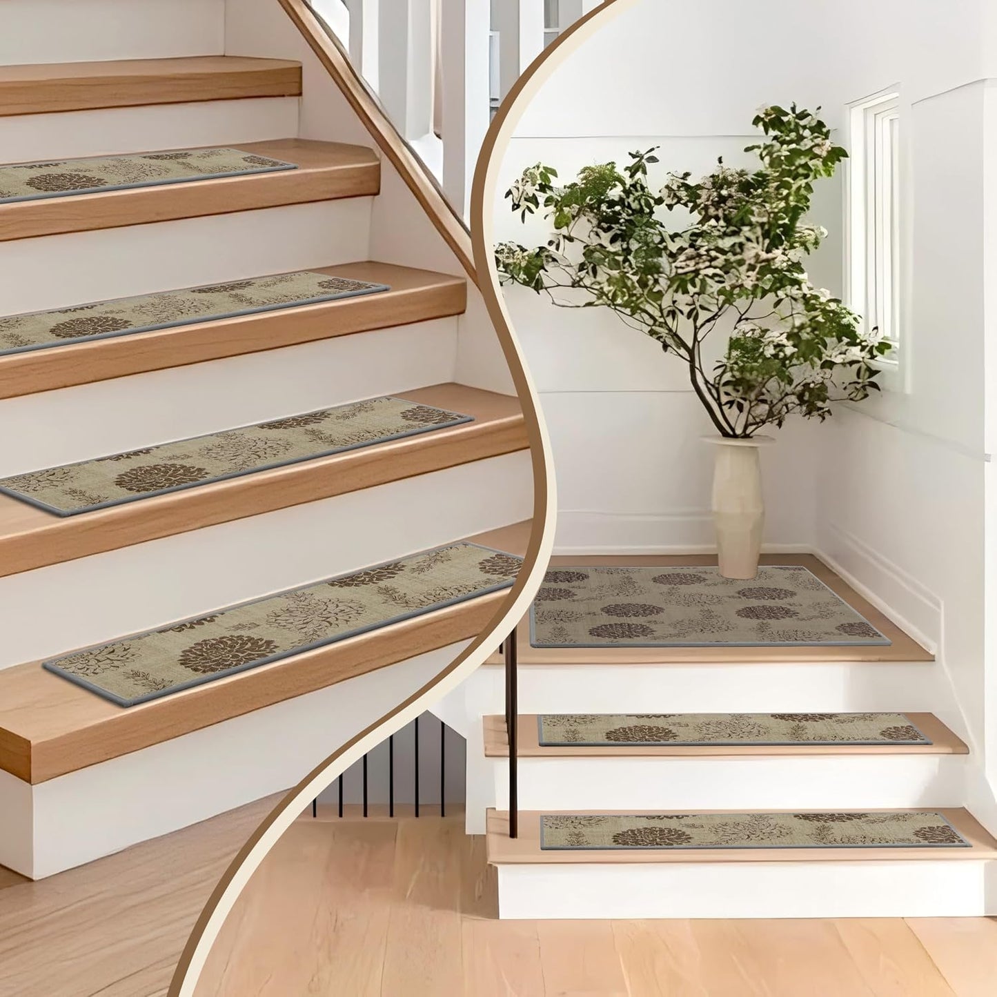 Non-Slip Carpet Stair Treads 15PCS, 8"x30" Peel and Stick Stair Runner for Wooden Steps Indoor, Washable Reusable Adhesive Backing, Pet-Friendly Safety Mats for Kids, Elders, Dogs