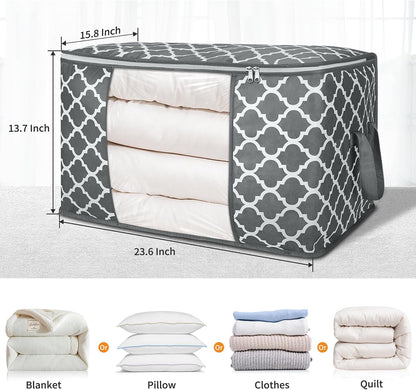 90L Large Storage Bags, 6 Pack Clothes Storage Bins Foldable Closet Organizers Storage Containers with Reinforced Handle for Clothing, Blanket, Comforters, Bed Sheets, Pillows and Toys (Gray)